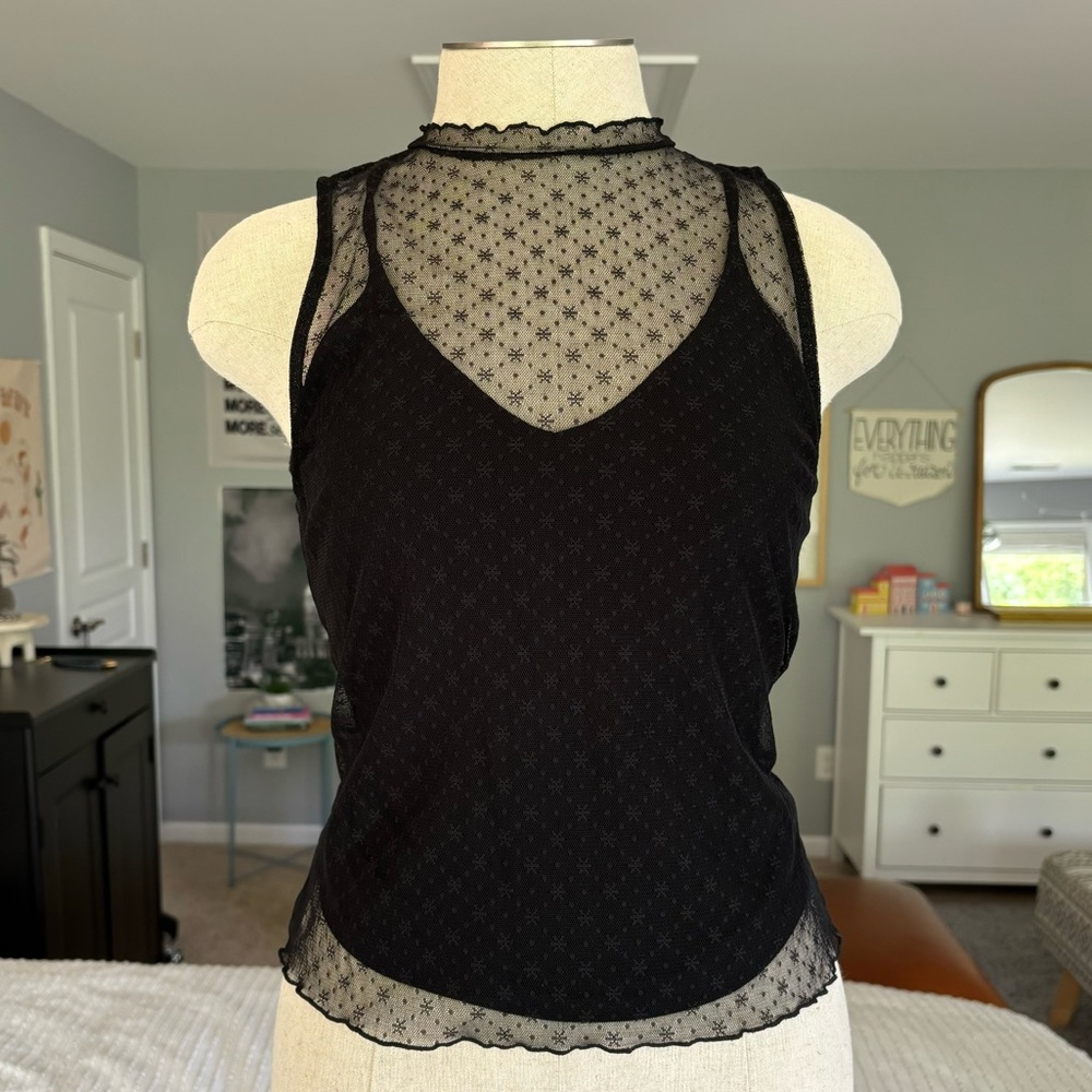 Lace High-Neck Tank with Lettuce Trim & Undertank